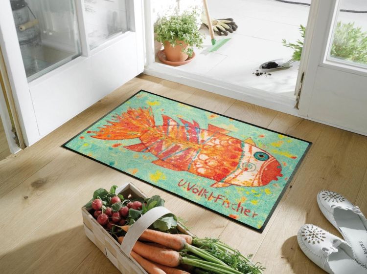 Wash + Dry Floor Fashion Funky Fish 50x75cm (Groen/Oranje) - Panache (Koksijde)