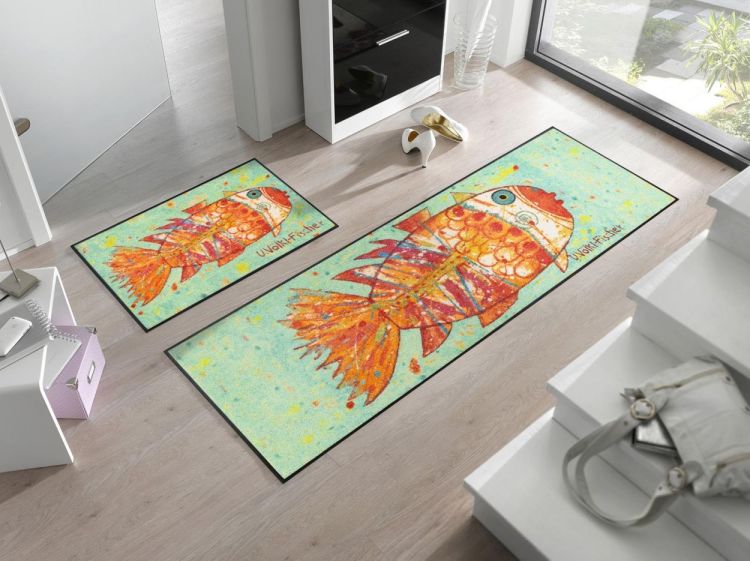 Wash + Dry Floor Fashion Funky Fish 50x75cm (Groen/Oranje) - Panache (Koksijde)