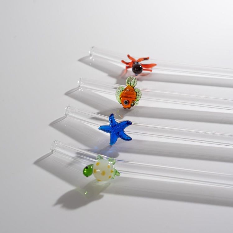 WD Lifestyle 4 pailles en verre Animaux marins (Multi) - Panache (Koksijde)