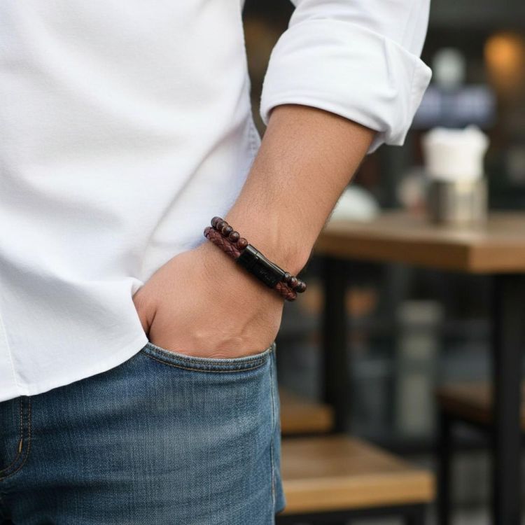 Wolf Men Essentials Duo armband L (Bruin) - Panache (Koksijde)