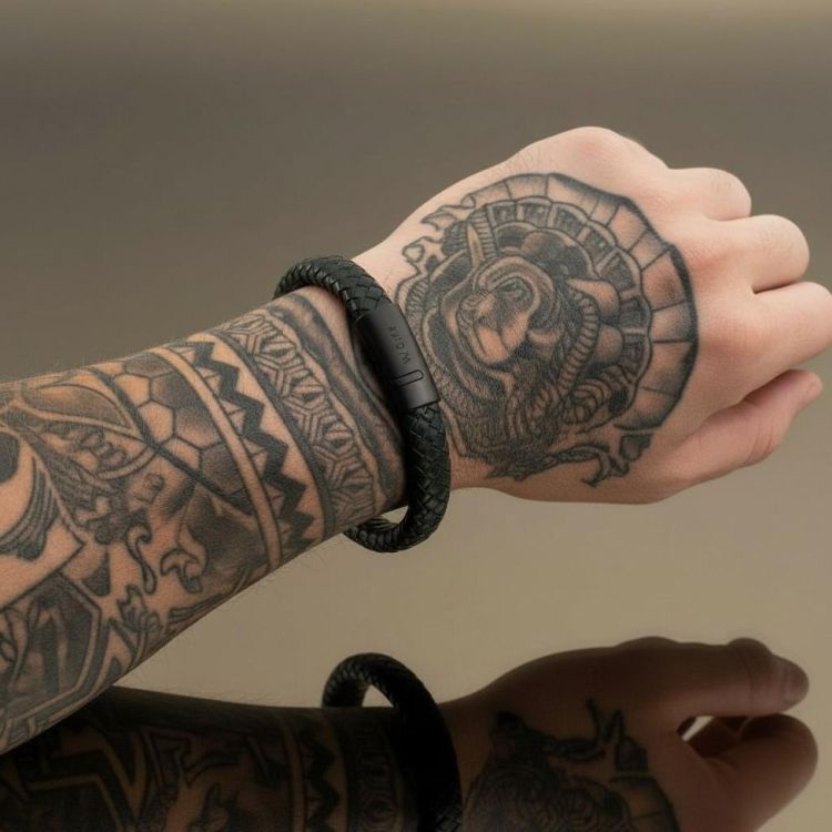 Wolf Men Essentials Bracelet cuir L (Donker Groen) - Panache (Koksijde)