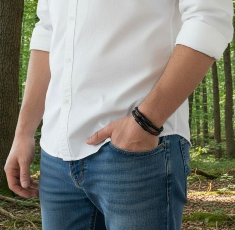 Wolf Men Essentials Leren armband rond L (Zwart) - Panache (Koksijde)