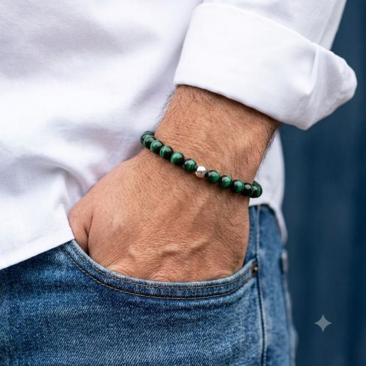 Wolf Men Essentials Parel armband L - Groen Tiger Eye (Groen) - Panache (Koksijde)