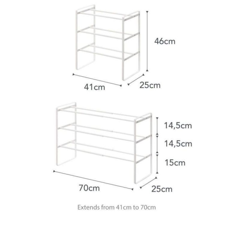 Yamazaki Uitschuifbaar schoenenrek 3 bankjes Frame (Wit) - Panache (Koksijde)