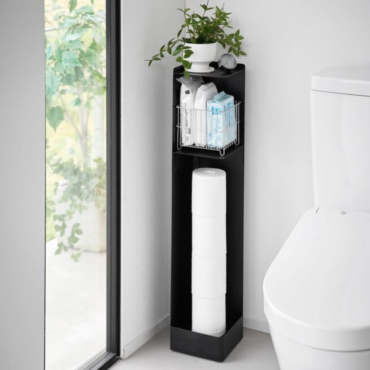Yamazaki Porte-papier toilette Tower étroit sur roulettes (Zwart) - Panache (Koksijde)